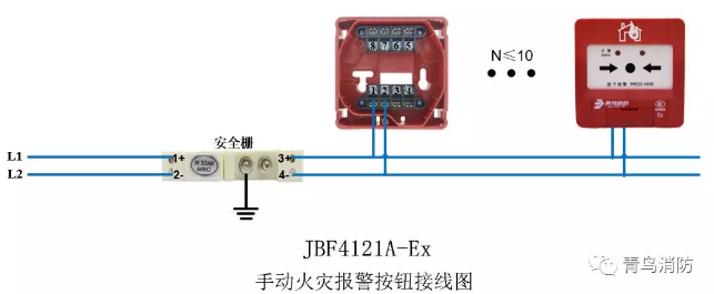 青鳥消防J-SAP-JBF4121A-Ex防爆手動火災報警按鈕(本安型)接線圖